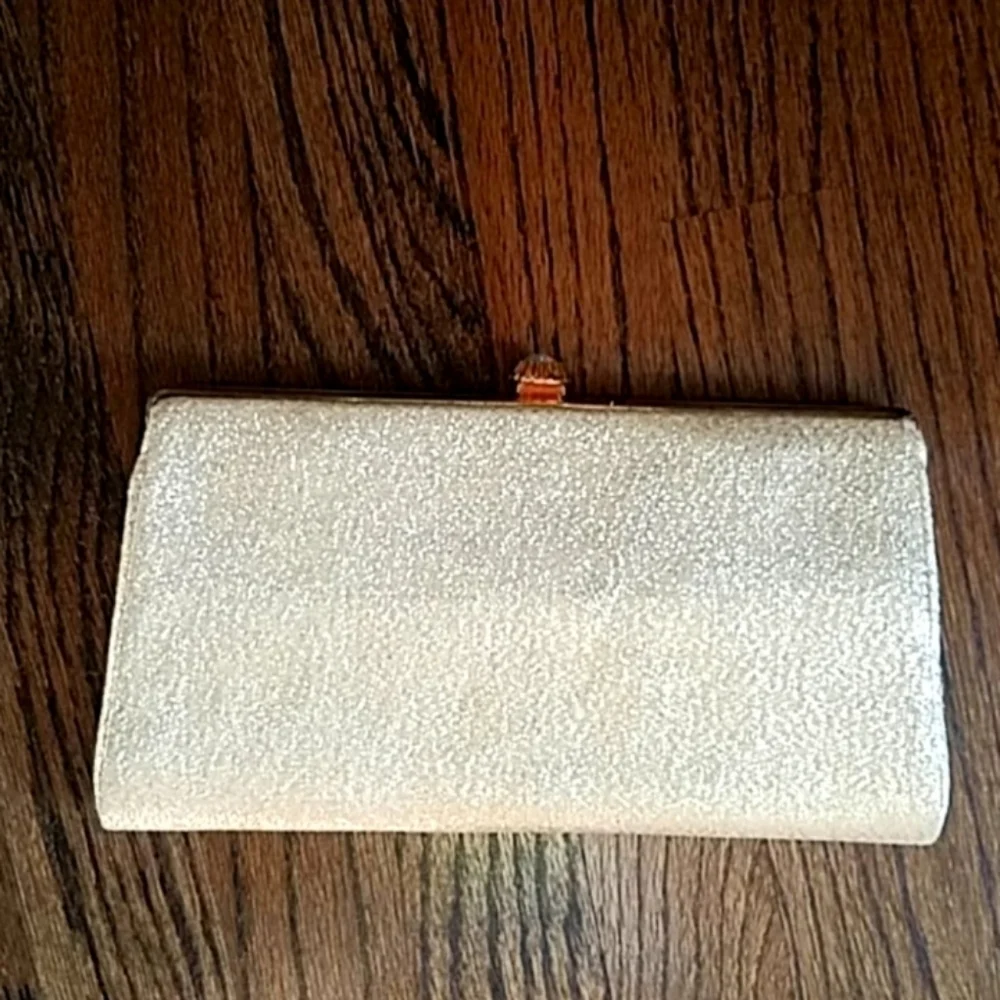 Y2K Silk Clutch Rectangular Gold Sparkle Satin Metal Chain Crystal Clasp